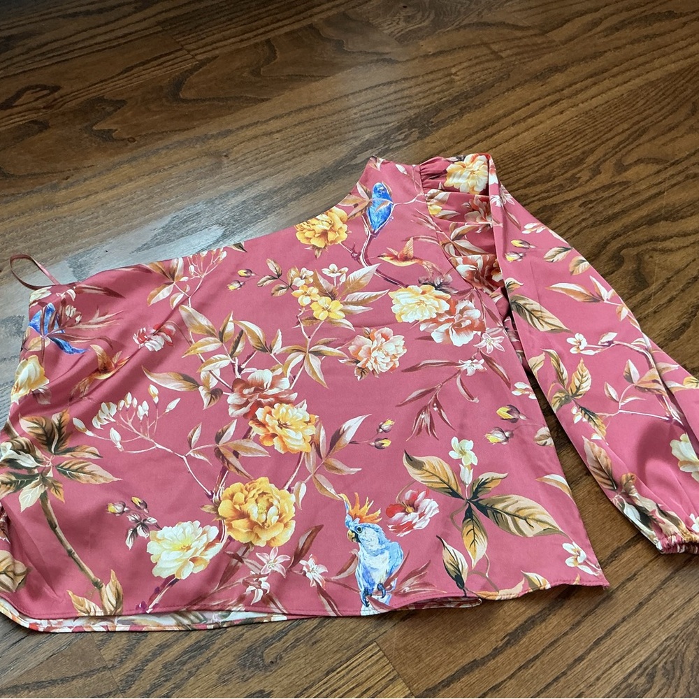 Express Pink Floral One-Shoulder Blouse